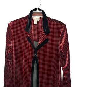 Coldwater Creek Velvet Houndstooth Long Jacket Red Black Petite Large